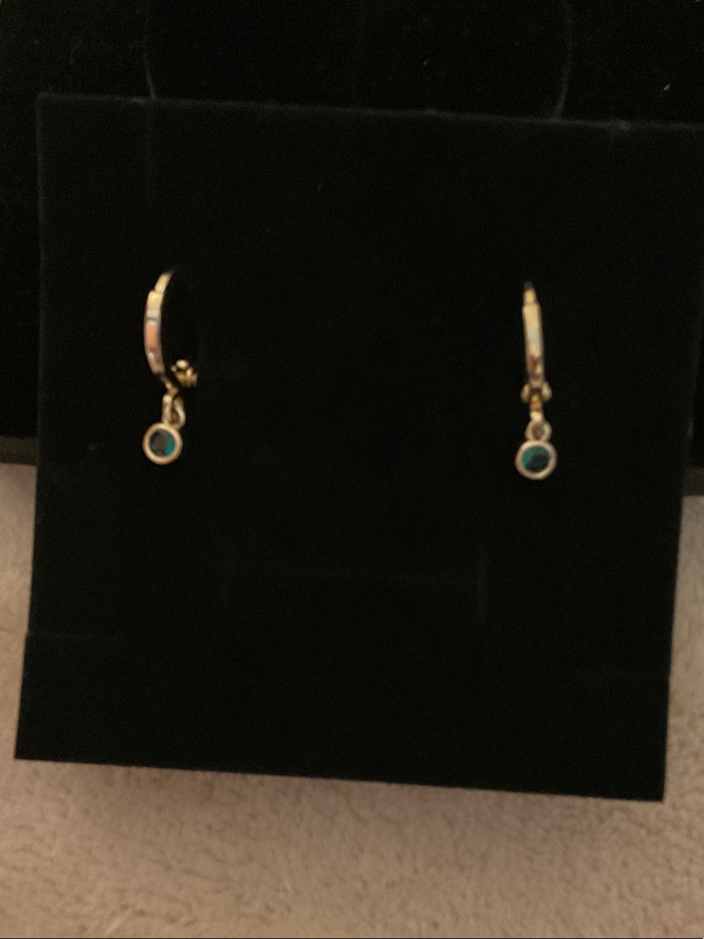 Gold Hoop Earrings with Teal Drop Accent